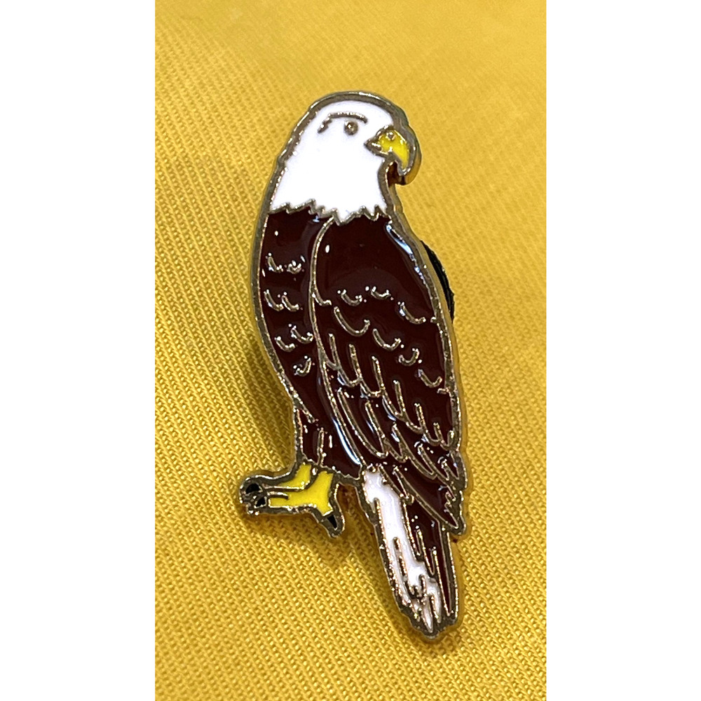 NWOT Bald Eagle Bird Brooch Lapel Pin Brown Enamel White Head Yellow Beak